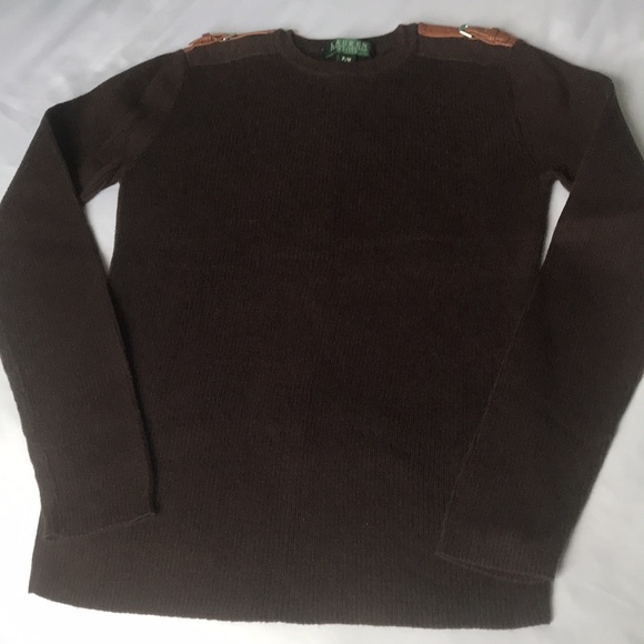 Ralph Lauren Petite 100% cotton dark brown long sleeve sweater with leather acc - Picture 11 of 11
